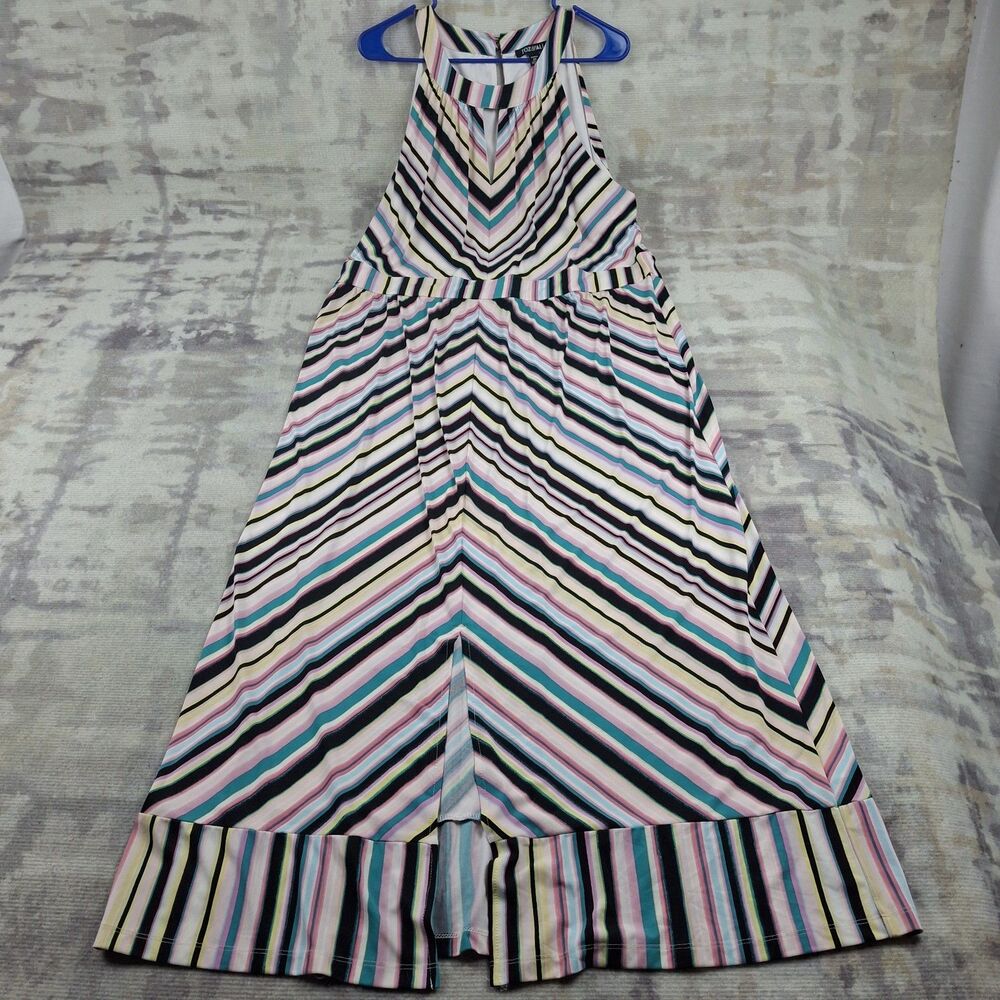 Roz Ali Woman Chevron Maxi Dress Womens Plus Size 2X Halter Neck Striped Ruffle